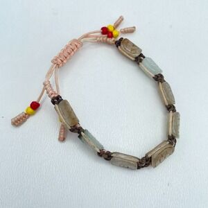 Shamballa-Inspired Natural Jadeite Jade Beads Adjustable Peach Cord Bracelet